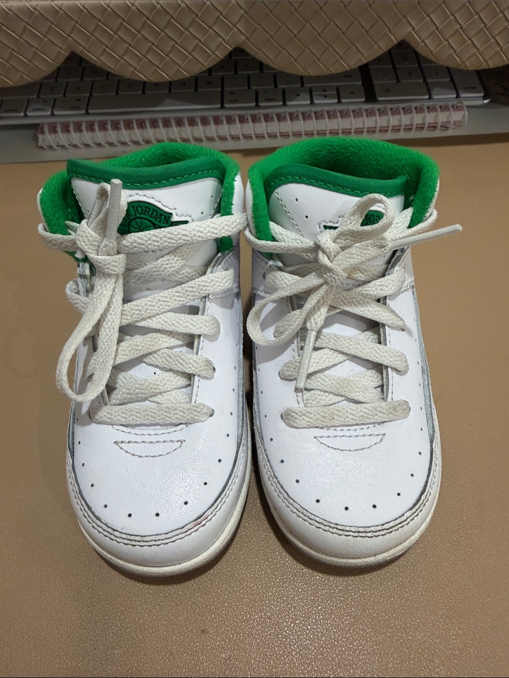 Jordan Kids White and Green High-Top Sneakers